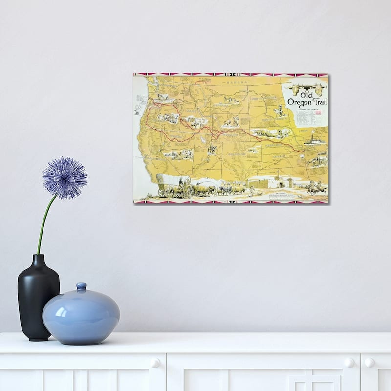 iCanvas "Map of the Old Oregon Trail " by American School Canvas Print - 12x18x1.5