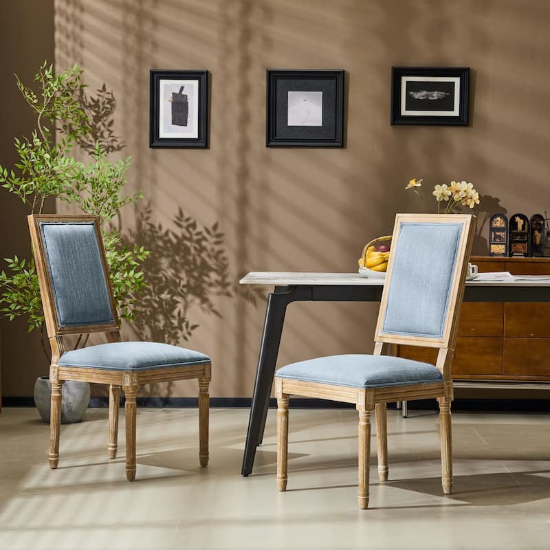 [Set of 2] French Country Dining Chairs - Elegant Cane Backrest & Upholstered Seats with Fluted Legs, Solid Rubberwood Frame