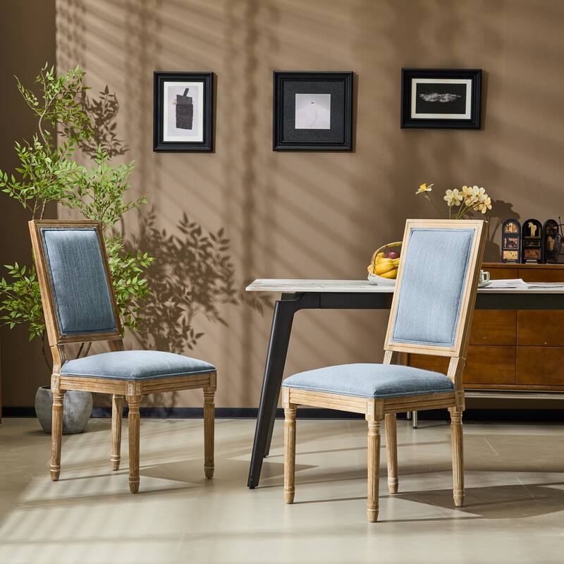 [Set of 2] French Country Dining Chairs - Elegant Cane Backrest & Upholstered Seats with Fluted Legs- Solid Rubberwood Frame