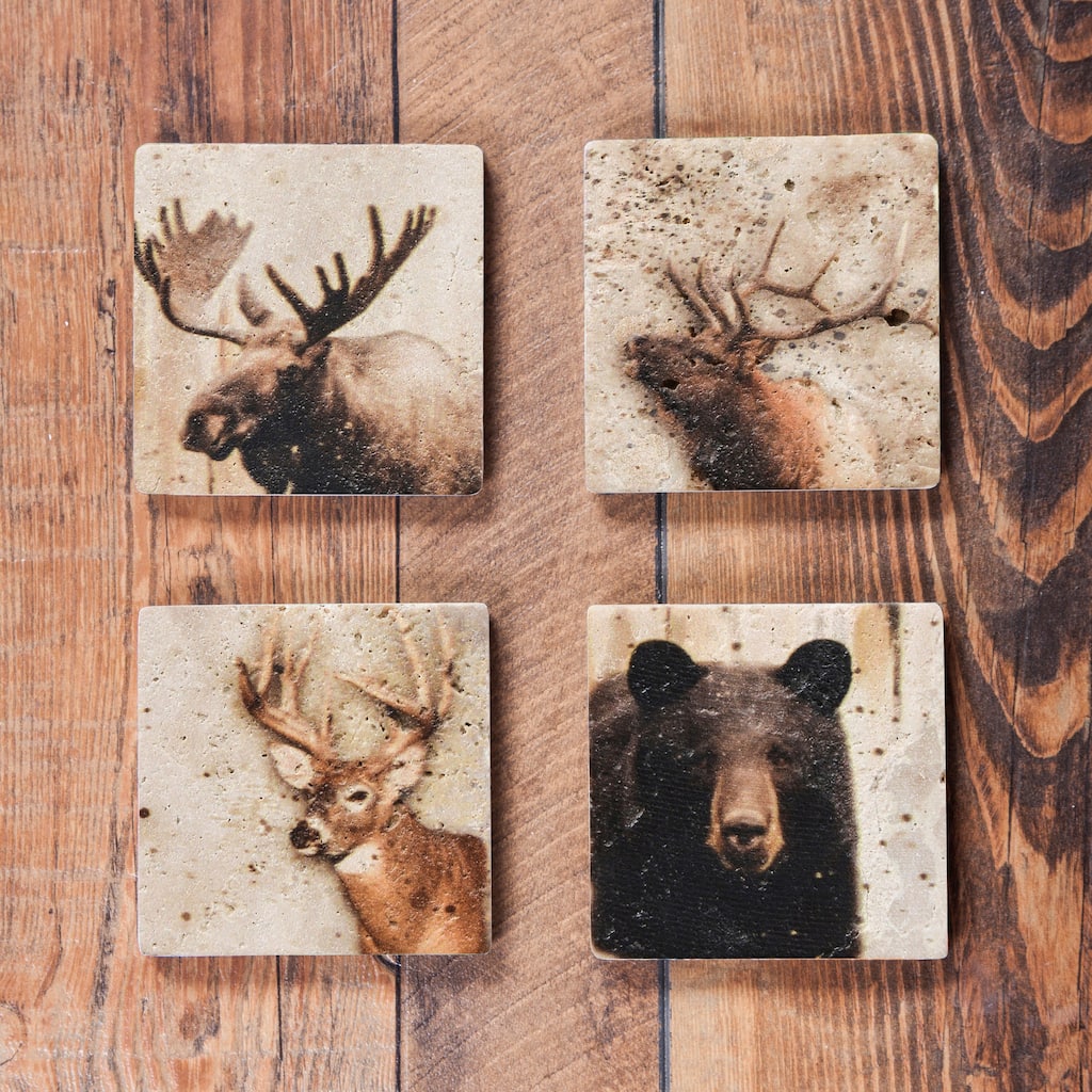 Paseo Road by Hiend Accents Lodge Animal Coaster Set, 4" x 4", 4PC