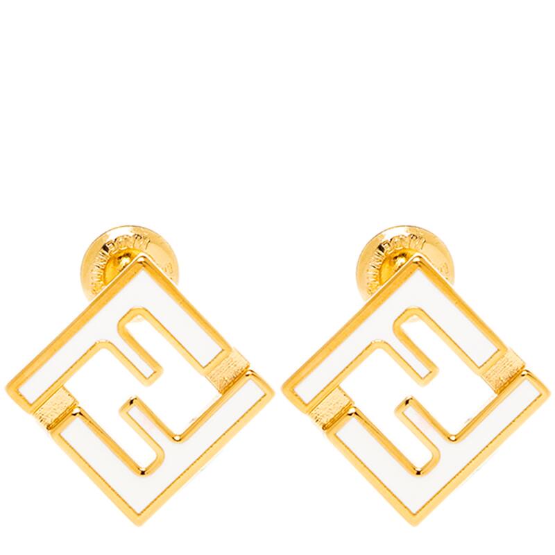 Fendi Forever Earrings in Enamel - Gold and White - Gold and White