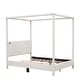 preview thumbnail 37 of 39, Canvas-upholstered Canopy Bed - Platform Wingback Bed Frame with USB, Type-C Ports Headboard, 4 Canopy Columns, 2 Sides Pocket