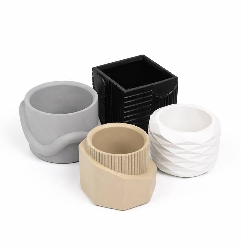 JONATHAN Y Romy Modern Minimalist Handmade Concrete Geometric Planter Set with Drainage Holes (Set of 4) - Black