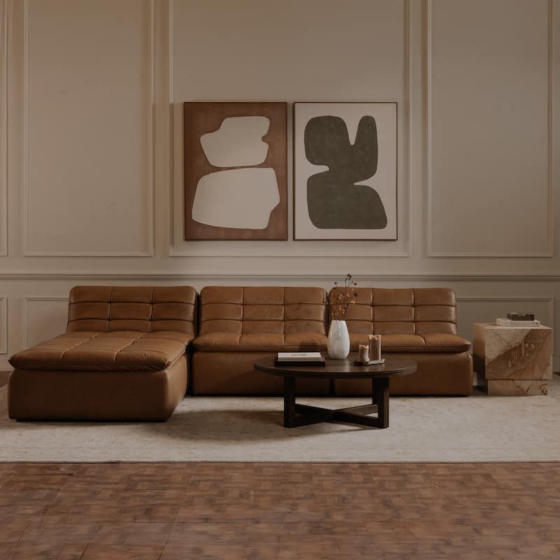 NADAAL STUDIOS Arlisse Coffee Table, Round Top, Solid Oak, Dual‑Layer Top with V‑Groove Iron Crisscross Base, Dark Brown