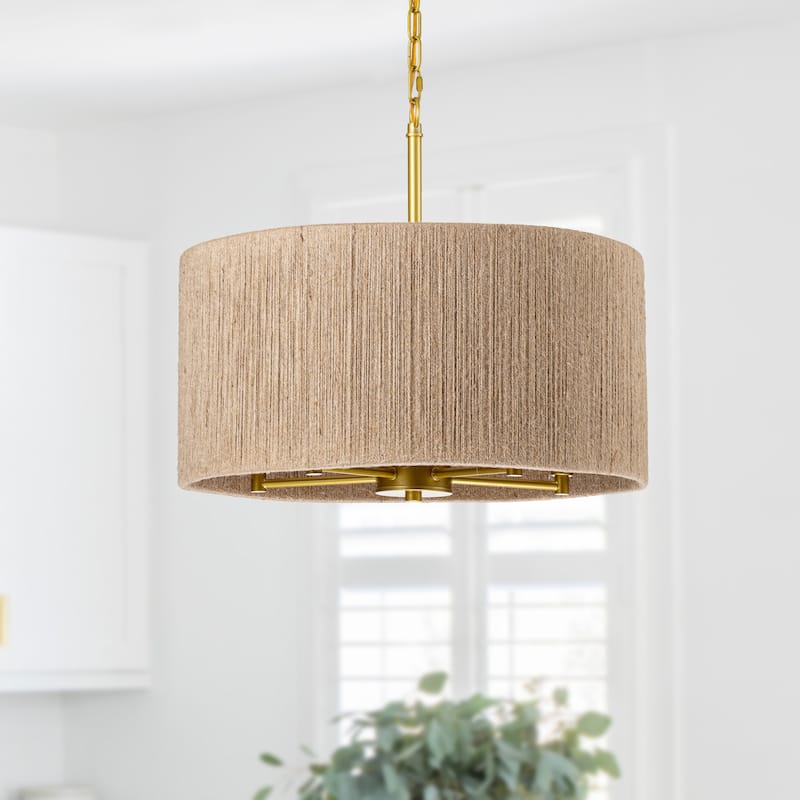 C Cattleya 5-Light Gold Jute Rope Chandelier Indoor Pendant Light Chandelier - Gold