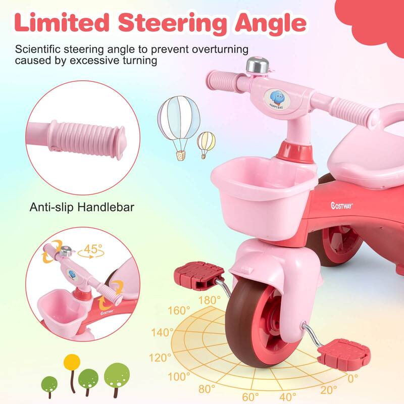 Costway Kids Trike with Limited Steering, Ergonomic Seat, Front & Rear - See Details