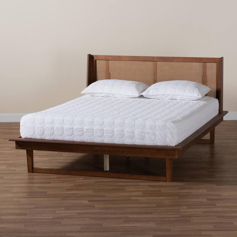 Aveena Mid-Century Modern Walnut Brown Finished Wood Platform Bed
