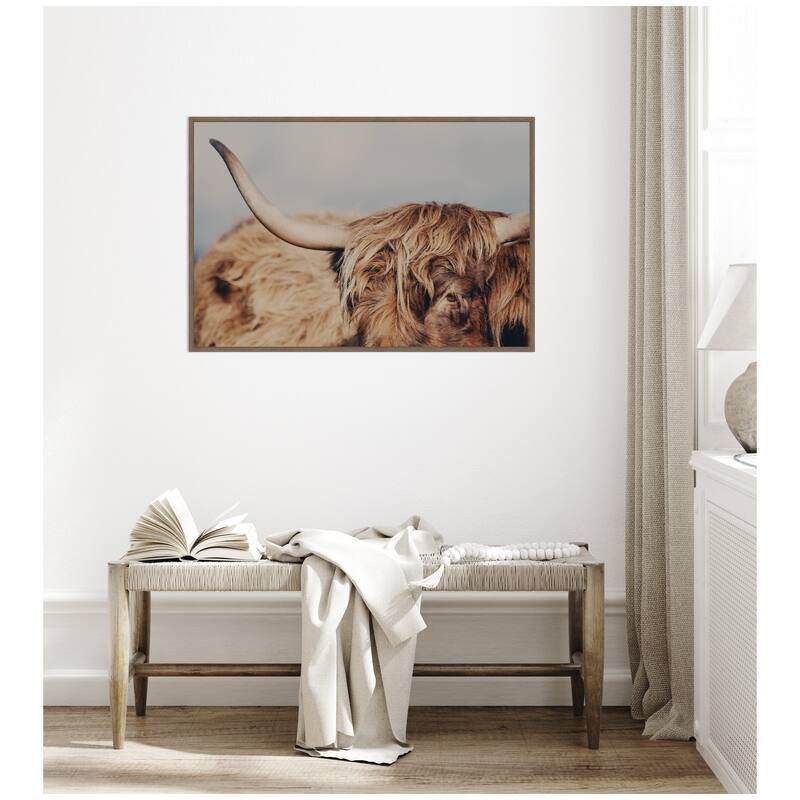 Kate and Laurel Highland Cow IX Close by Laura Evans Framed Canvas Wall Art Print