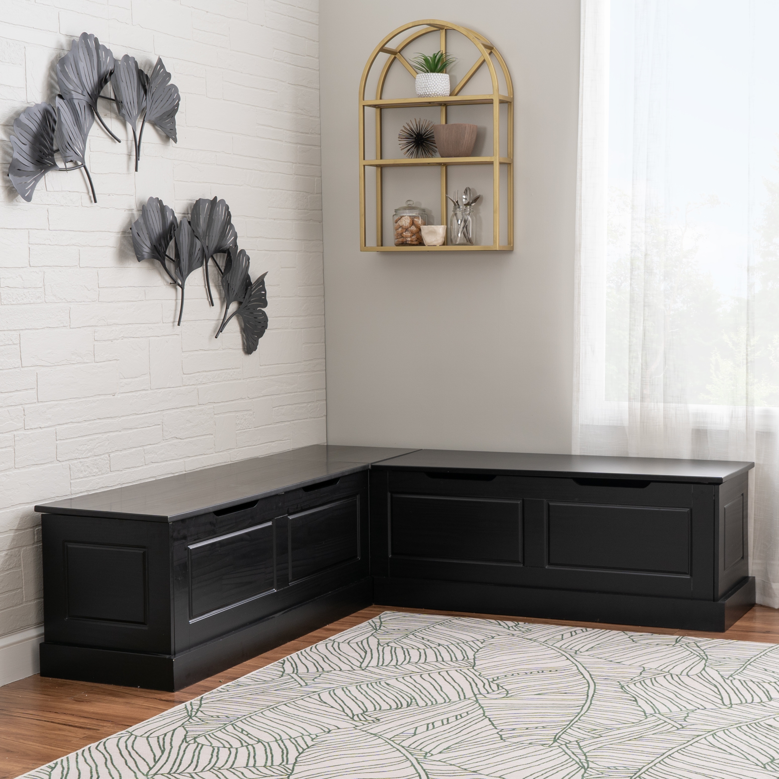 Linon Josie Solid Pine 3-Piece Dining Nook Set, Farmhouse, Matte 