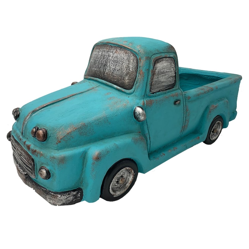 Vintage Truck Outdoor Garden Planter - 22.75" - Teal Blue and Gray