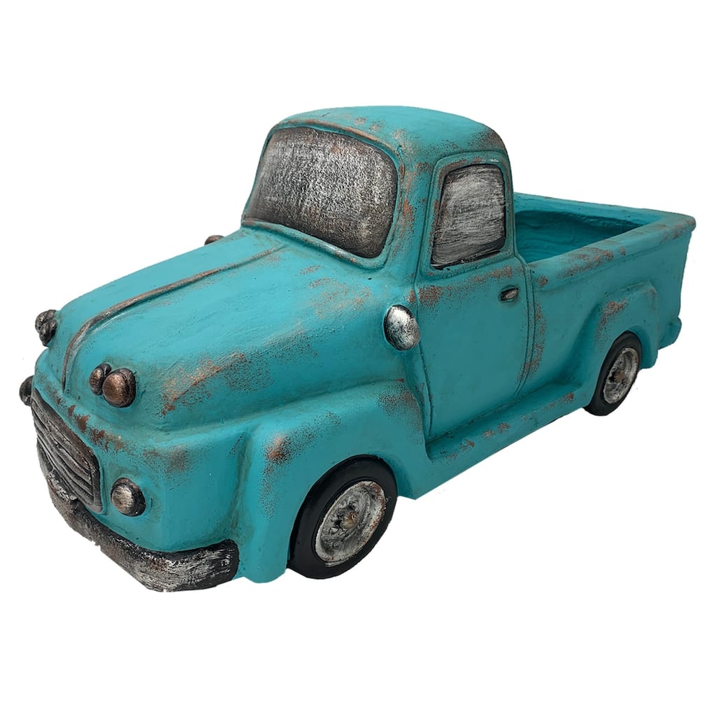 Vintage Truck Outdoor Garden Planter - 22.75" - Teal Blue and Gray