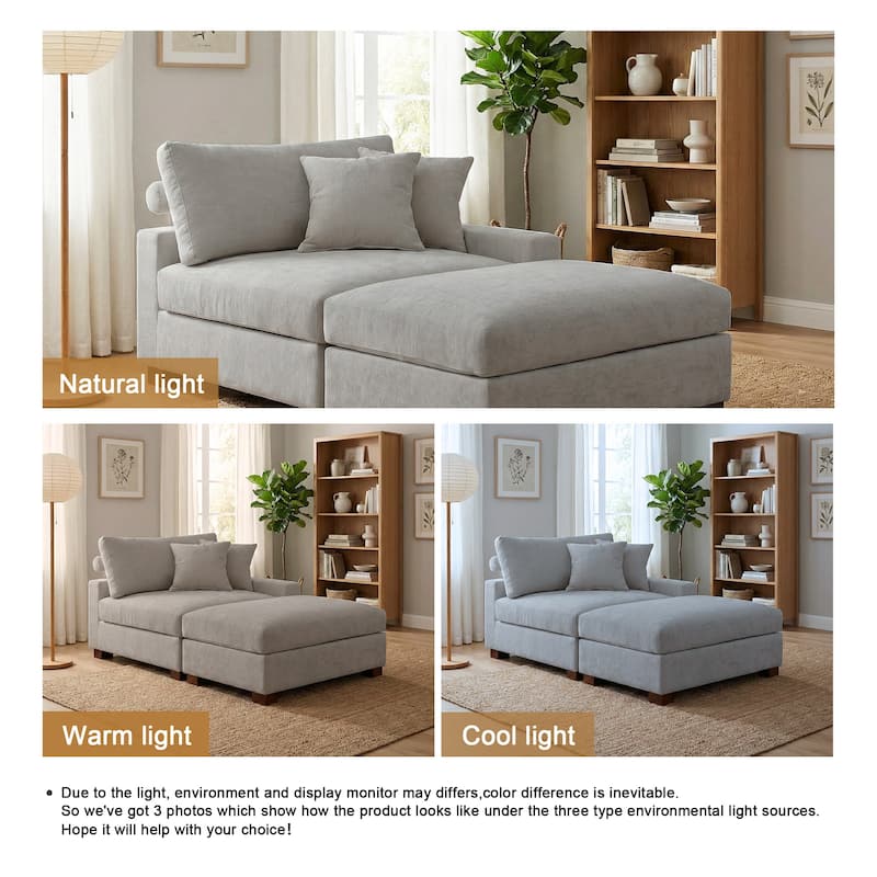 Oversized Chenille Modular Armchair And Ottoman Set Living Room Set