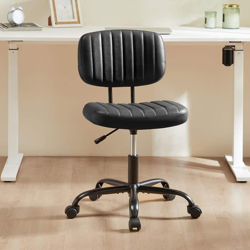 Small Office Computer Desk Chair with Wheels and Lumbar Support, Comfy Cute Armlees PU Leather Vanity Rolling Swuvel Task Chair