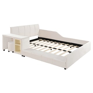 Velvet Upholstered Platform Bed Mother & Child Grounded Bed