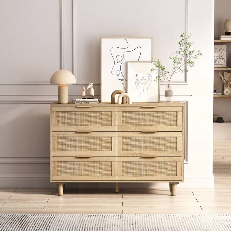 6-Drawers Rattan Storage Cabinet - 43.31"Natural