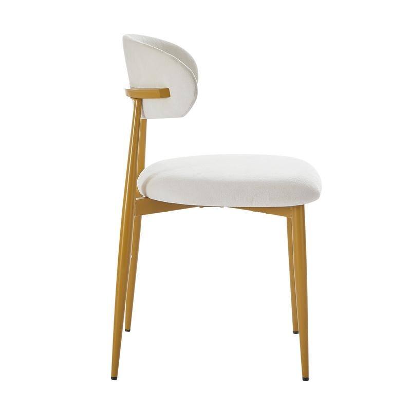 Set of 2 Modern Farmhouse Dining Chairs - Curved Backrest, Soft Padded Seat in White & Gold