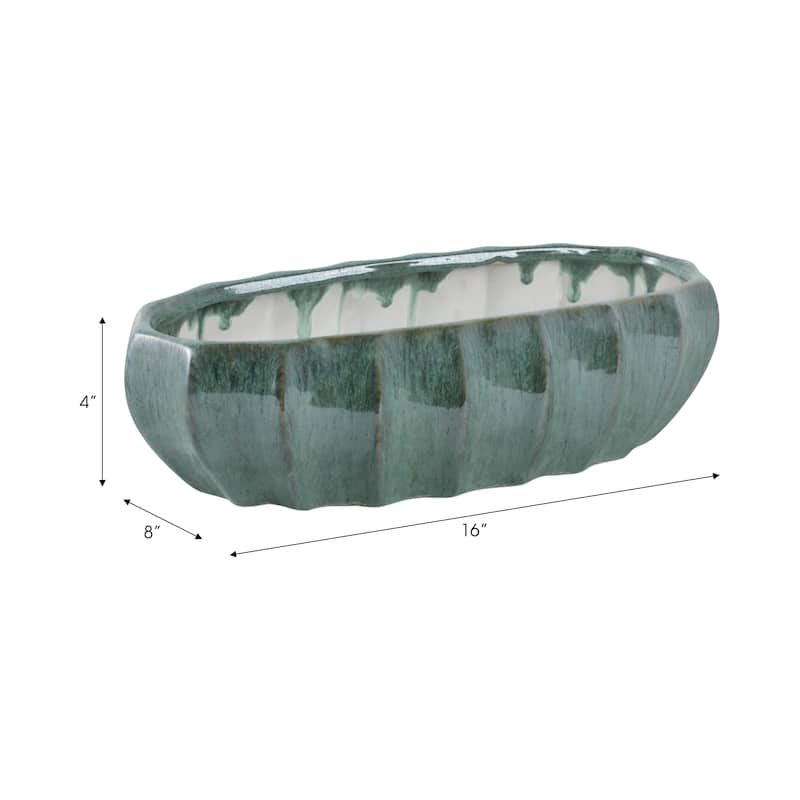 Stoneware Ceramic Decorative Bowl with Textured Hand-Glazed Finish - 16" x 8" x 4"