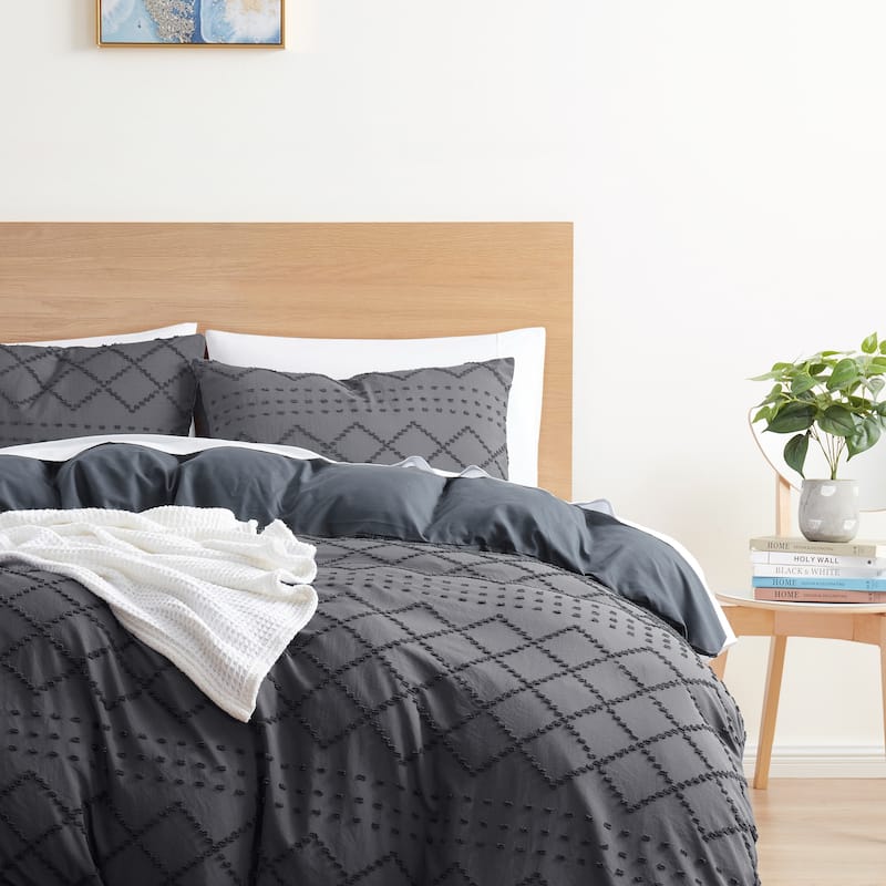 Nestl Boho Tufted Embroidery Double Brushed Duvet Cover with Button Closure