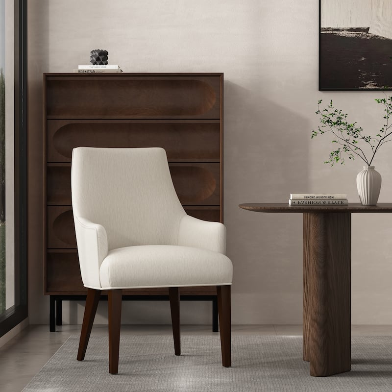 Manhattan Comfort Beever Modern Chenille Dining Armchair - Single - Cream