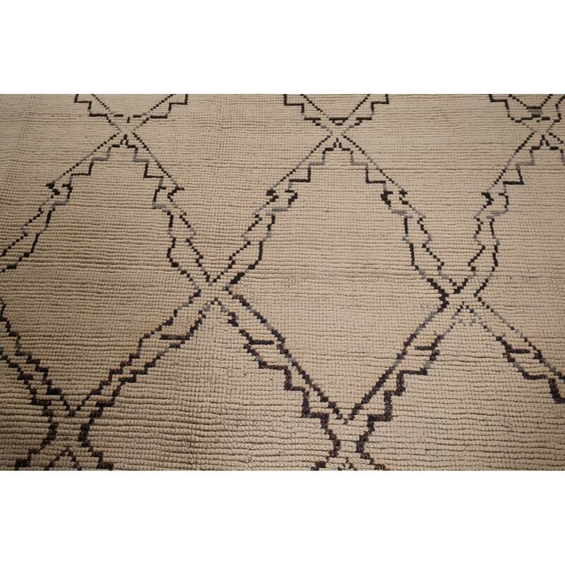 All-Over Trellis Ivory Moroccan Area Rug Handmade Wool Carpet - 7'11"x 11'0"