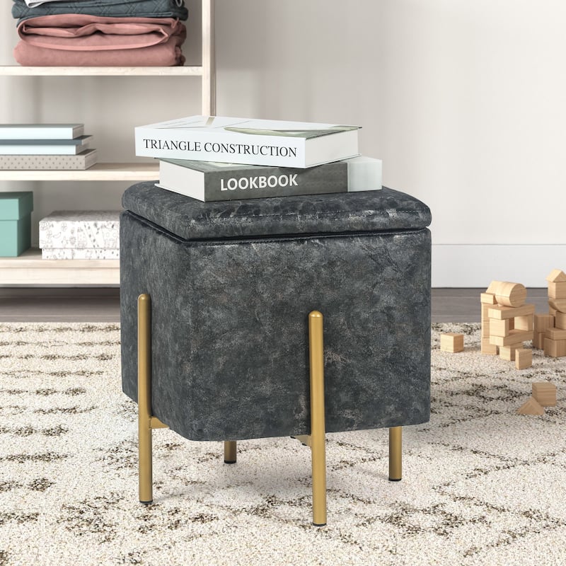 Adeco Square Velvet Storage Ottoman Multi-Function Vanity Footstool