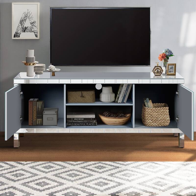 Charming Mirrored TV Stand with Abundant Storage for Living Room