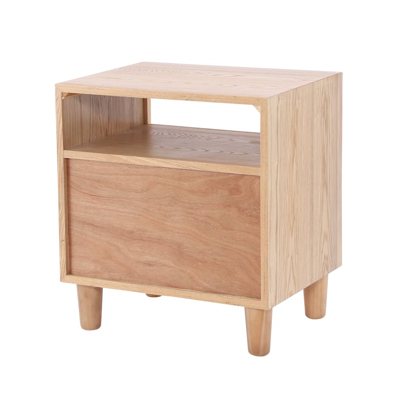 Christopher Knight Home - Modern Wood Nightstand with Open Shelf and 2 Drawers