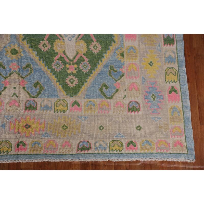 Hand Knotted Oriental 100% Wool Carpet Transitional Geometric Navy Blue & Blues Oushak Area Rug - 10' 10'' X 8' 6''