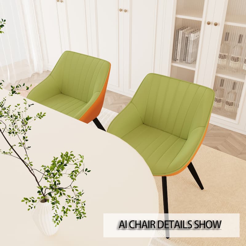 Modern Round Dining Table Set with Carved Legs and PU Leather Chairs, 7-Piece Kitchen Table Set for 4 for Dining Room