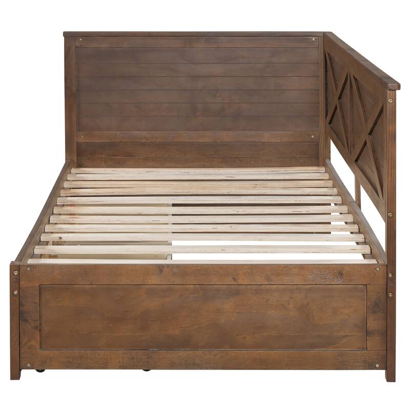 Twin Wood Daybed with 2 Storage Drawers and X-Pattern Guardrail - No Box Spring Required, Ideal for Small Spaces