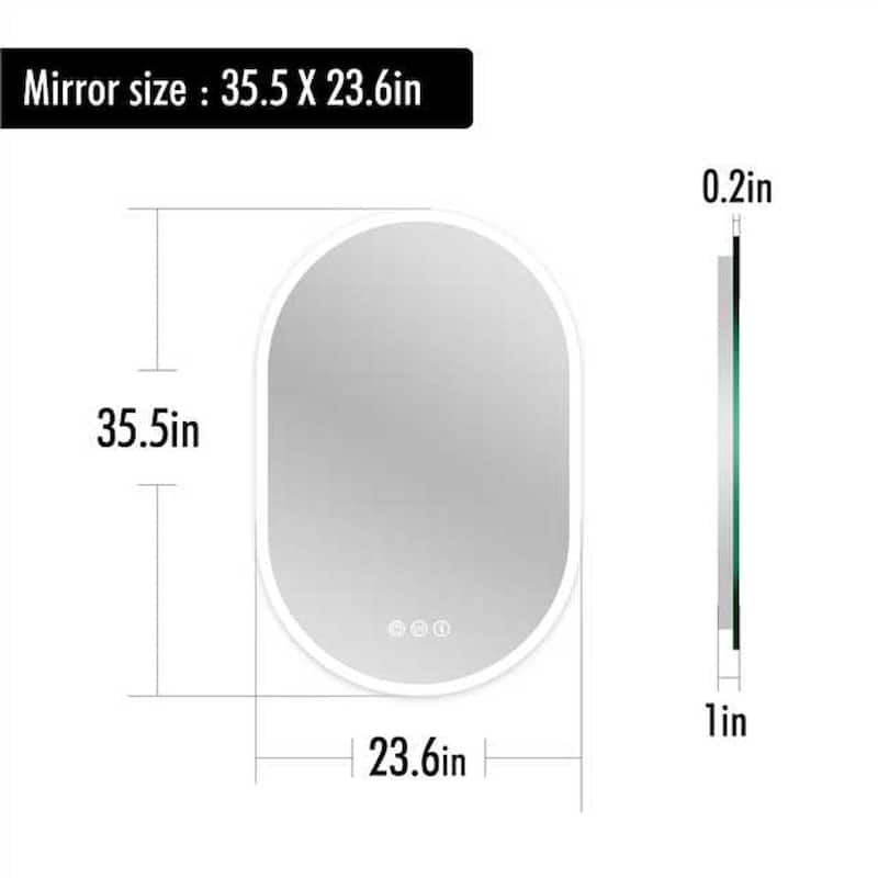24 in. W x 36 in. H Large Oval Frameless Wall-Mount Anti-Fog LED Light Bathroom Vanity Mirror - 24" x 36"