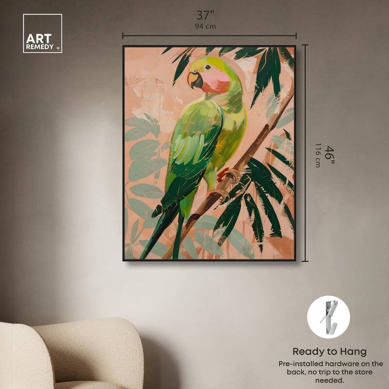 Coral and Green Parrot II Canvas by Art Remedy