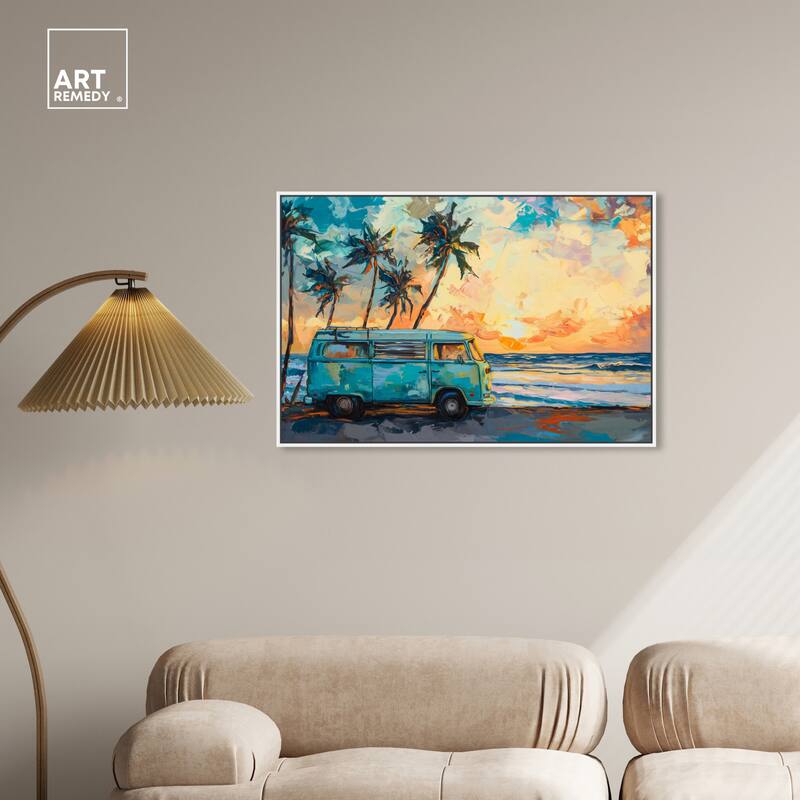 Art Remedy Old School Spring Break Framed Colorful Coastal 1 Piece Canvas Wall Art