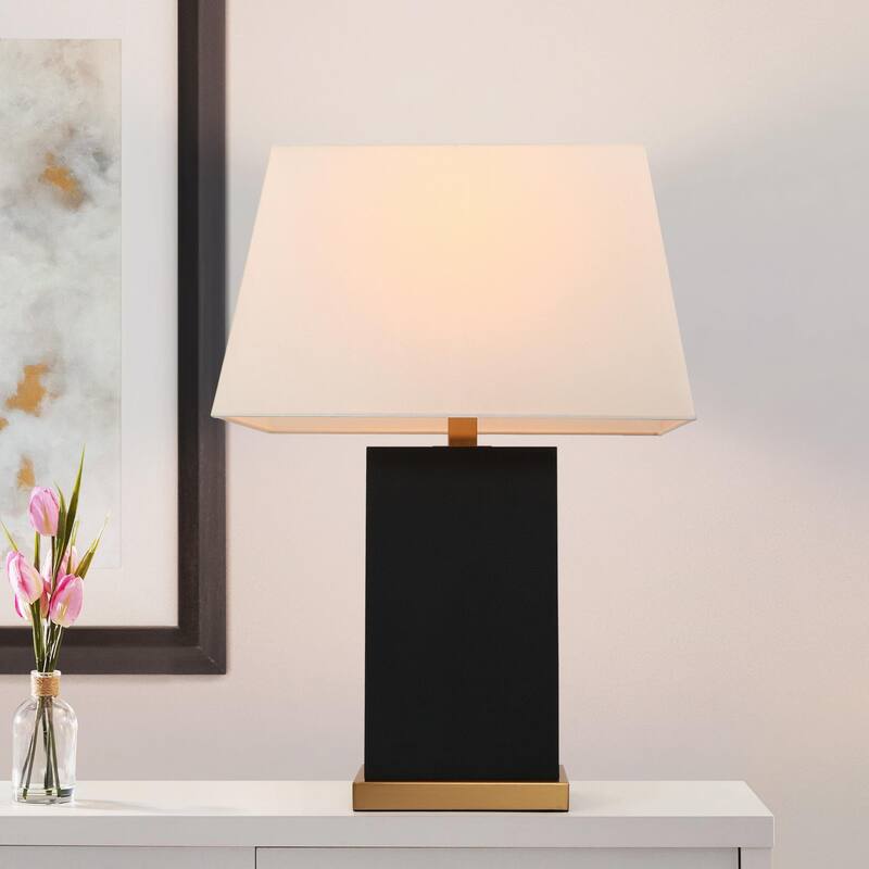 Modern 26-inch Rectangular Base Table Lamps in Black and Gold - L 17.7" x H 26"
