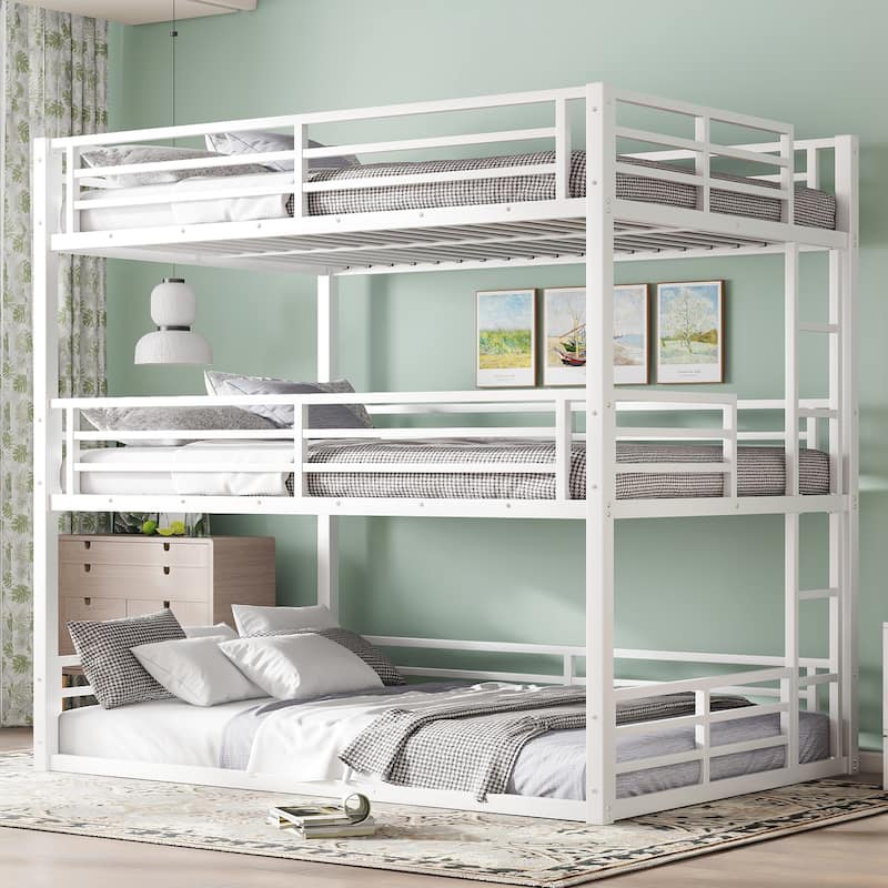 GDFStudio - Fillip Metal Triple Bunk Bed with Guardrails & Noise-Reduced Heavy-Duty Frame