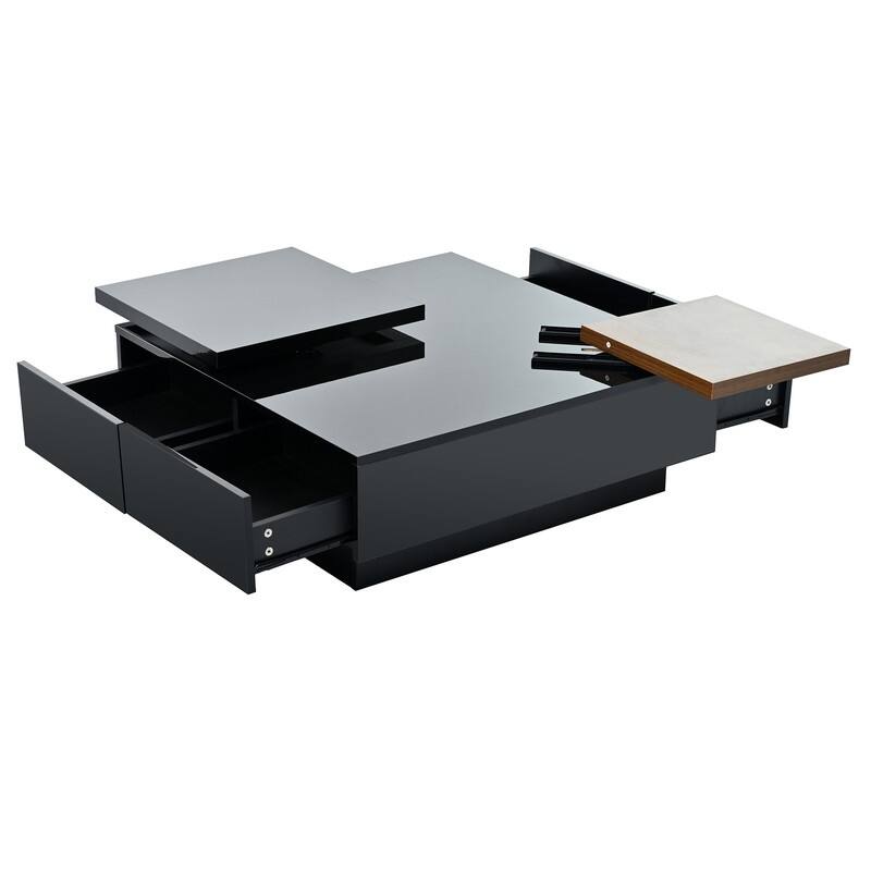 Modern Movable Block Coffee Table with Hidden Storage - High Gloss Square Design for Living Room