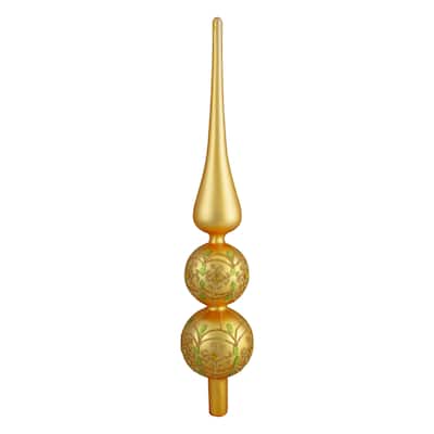 14.75" Gold Glitter Glass Finial Christmas Tree Topper - 14.75