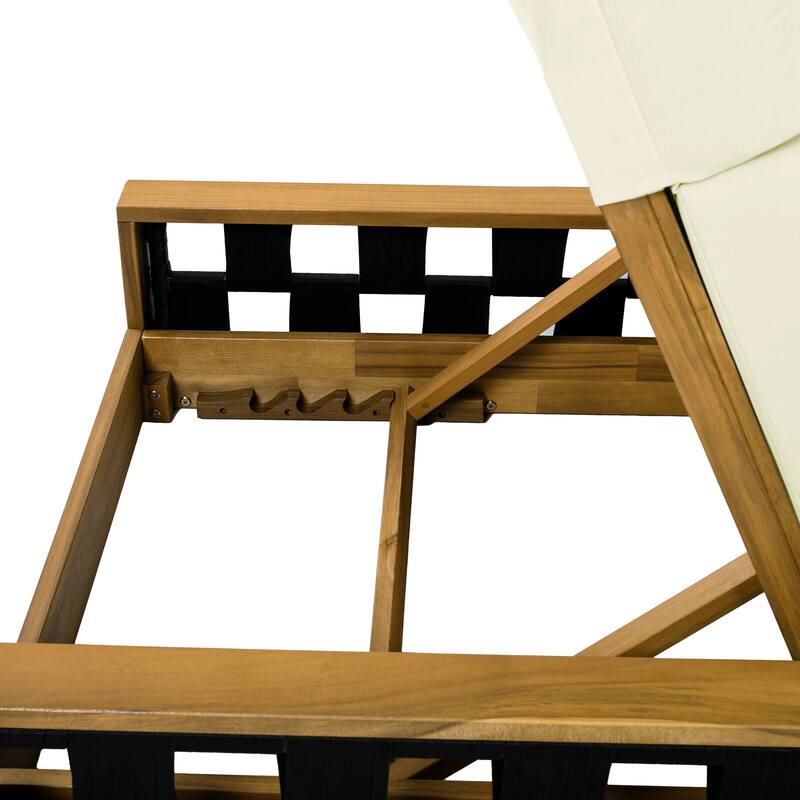 Christopher Knight Home - Modern Outdoor Solid Wood 4-Fold Adjustable Backrest Chaise Lounge with Rope Accents & Foam Cushion