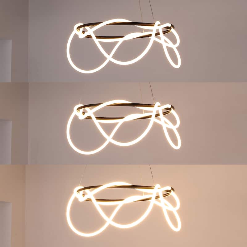 Nuvola 25" Contemporary Minimalist 360 Adjustable Silicone Neon Rope Dimmable Integrated LED Chandelier, by JONATHAN Y