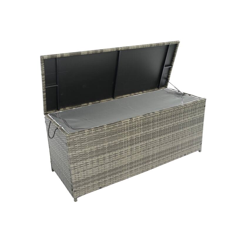 Outdoor Storage Box, 113 Gallon Wicker Patio Deck Boxes with Lid, Outdoor Cushion Storage for Kids Toys, Pillows