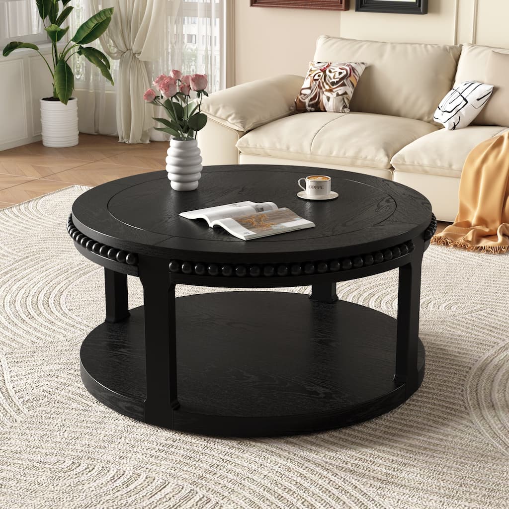 GDF Studio - Hensley 31.5" Wood Round Coffee Table with 2-Tier Storage Shelf