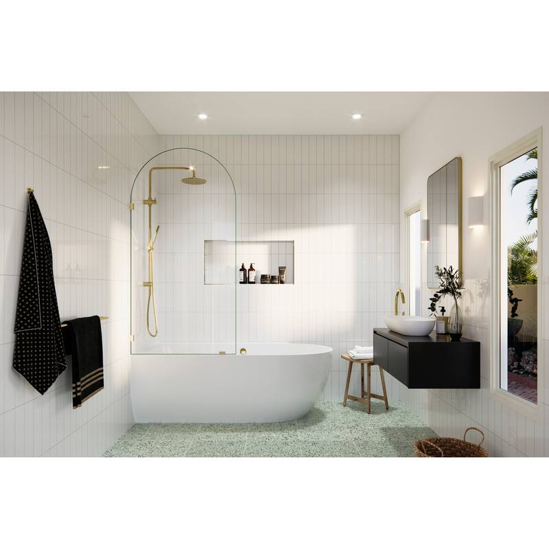 Maven 34 in. x 66.75 in. Single Fixed Frameless Arched Bathtub Panel