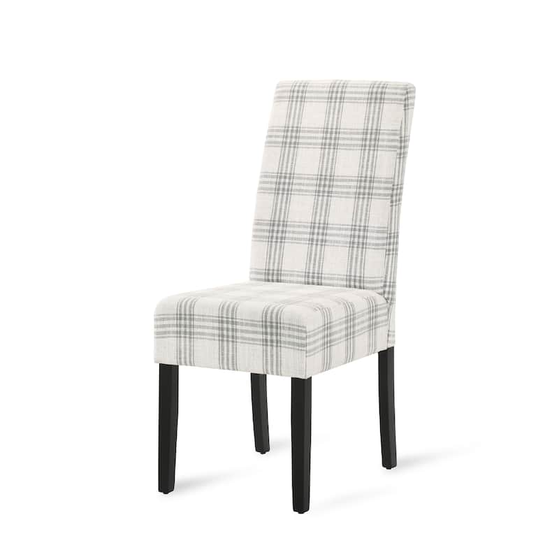 Cini Dining Side Chair Set of 2, Gray Plaid Fabric, Black Wood Legs