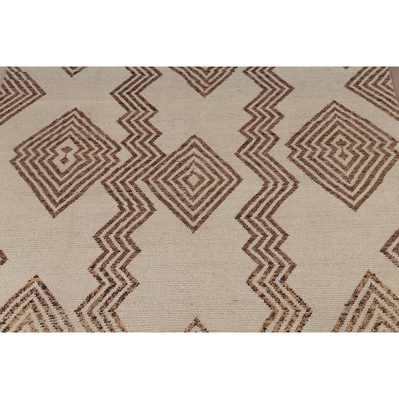 Modern Geometric Moroccan Oriental Area Rug Hand-Knotted Wool Carpet - 8'1"x 10'8"