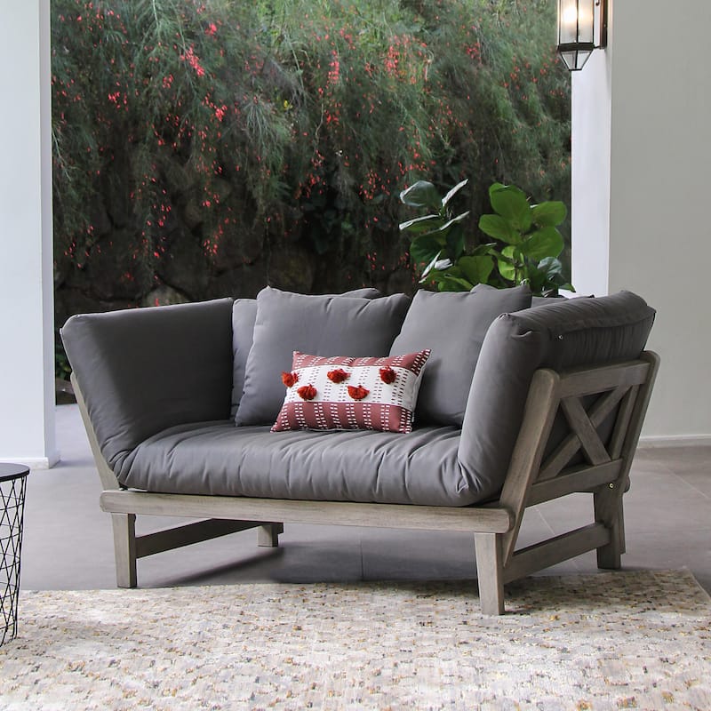 Cambridge Casual West Lake Convertible Wood Outdoor Sofa Daybed - Weathered Gray/Gray