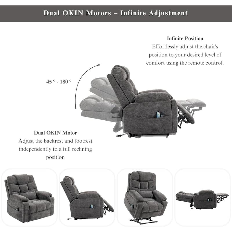40'' Oversized Dual Motor Power Recliner Lift Chair with Massage and Heat，Chenille Fabric