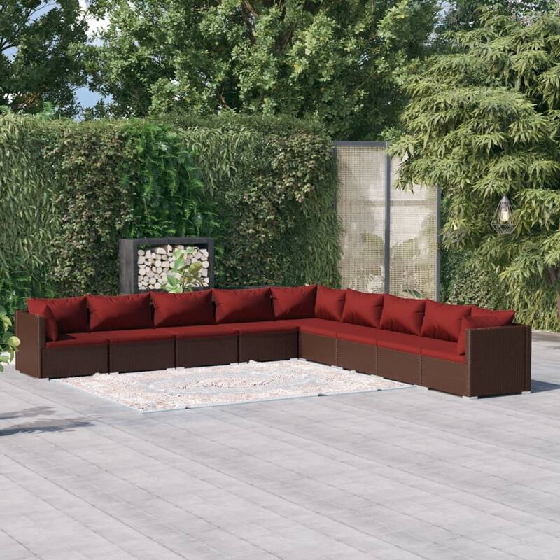 vidaXL Patio Lounge Set Outdoor Sectional Sofa Set Table Garden Poly Rattan - 27.6" x 27.6" x 23.8" - Brown/Cinnamon red 12 x Back pillow