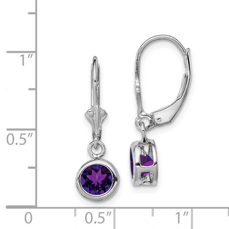 Curata 925 Sterling Silver Bezel 6mm Round Amethyst Leverback Earrings 26x7mm
