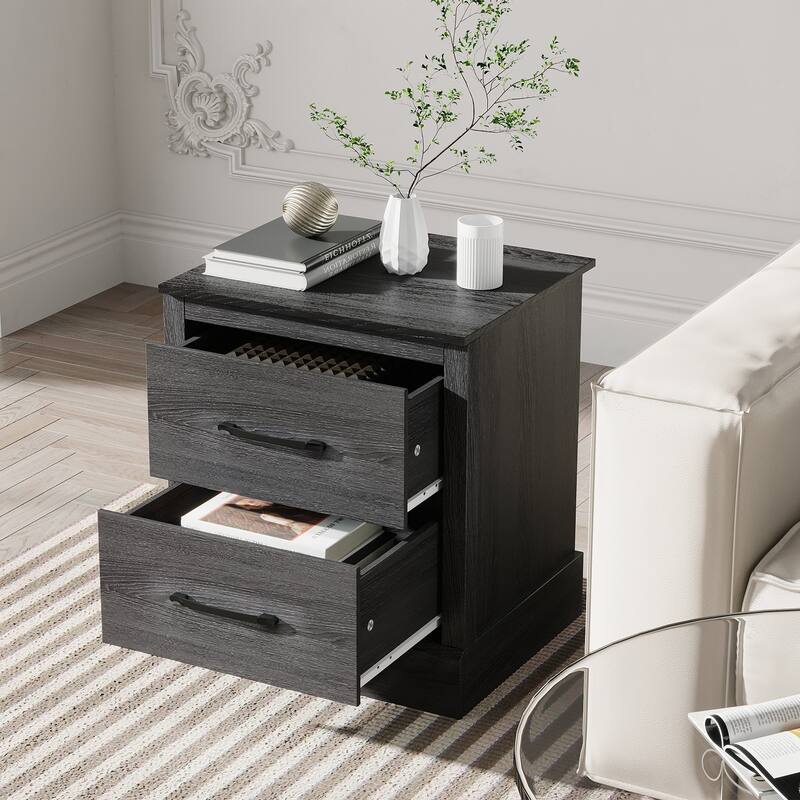 Costway 2 Drawer Nightstand Bedside Table Compact Sofa End Table Dark