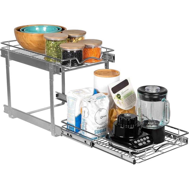 Hold N’ Storage Pull Out Cabinet Organizer 2 Tier – Heavy Duty Metal with Lifetime Limited Warranty - Anti Rust Chrome Finish